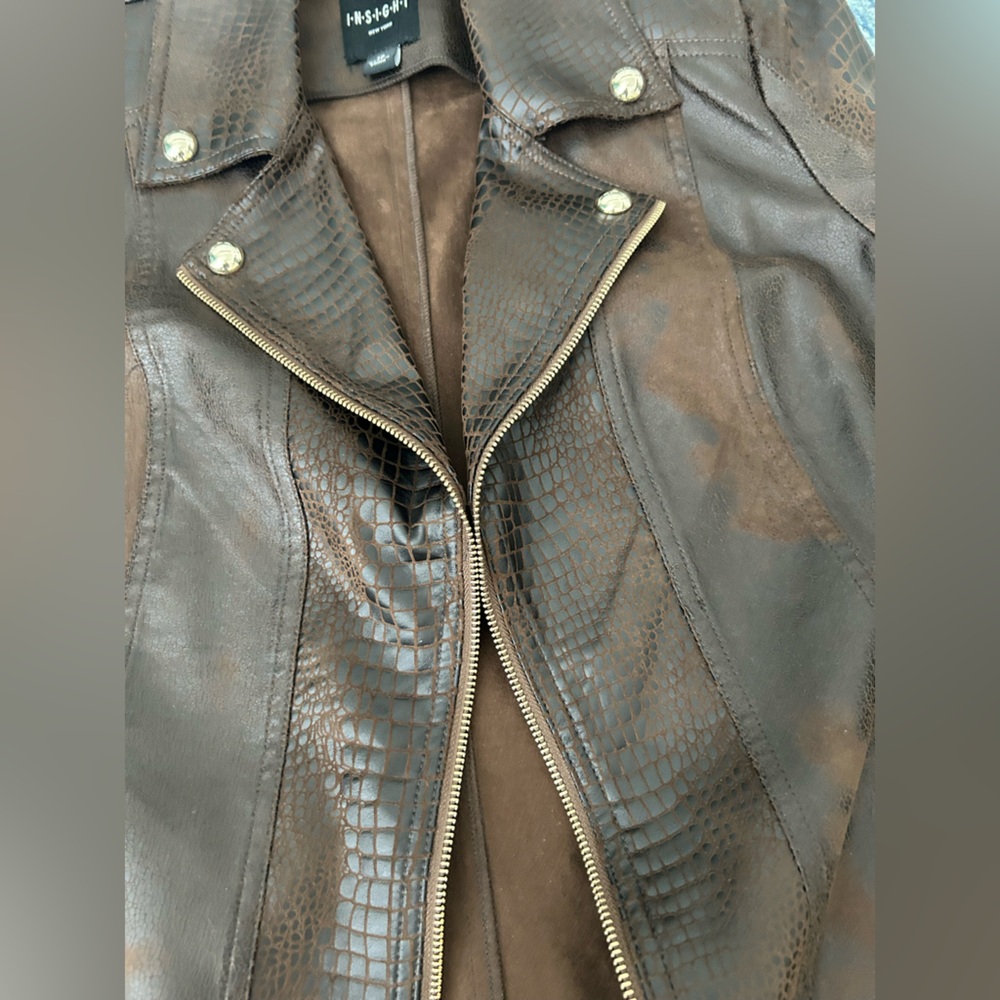 Insight Crocodile-Embossed Brown Leather Jacket - Picture 4 of 6